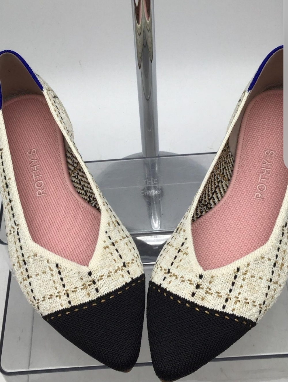 NWOT Rothy's 8 Moonlight Tweed Cap Toe The Point Knit Flats Cream Black